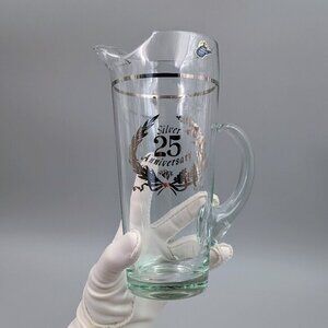 Vintage West Virginia Glass 25th Silver Anniversary Pitcher | Silver Oak Wreath
